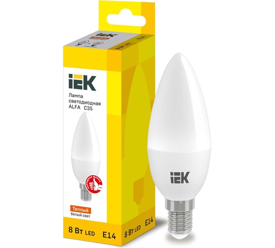 Лампа IEK LED ALFA C35 свеча 8Вт 230В 3000К E14 LLA-C35-8-230-30-E14 1