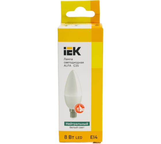 Лампа IEK LED ALFA C35 свеча 8Вт 230В 4000К E14 (6шт/упак) LLA-C35-8-230-40-E14-6