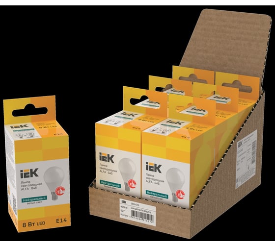 Лампа IEK LED ALFA G45 шар 8Вт 230В 4000К E14 (6шт/упак) LLA-G45-8-230-40-E14-6