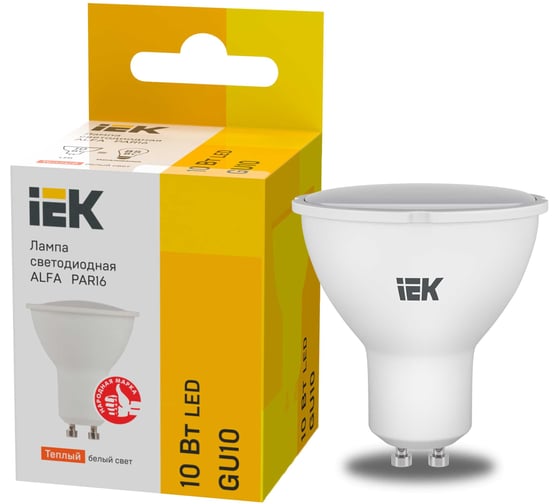 Лампа IEK LED ALFA PAR16 софит 10Вт 230В 3000К GU10 (6шт/упак) LLA-PAR16-10-230-3-GU10-6