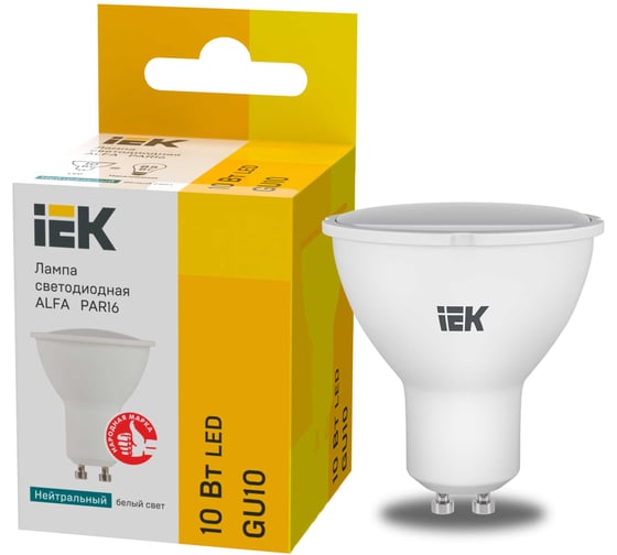 Лампа IEK LED ALFA PAR16 софит 10Вт 230В 4000К GU10 (6шт/упак) LLA-PAR16-10-230-4-GU10-6