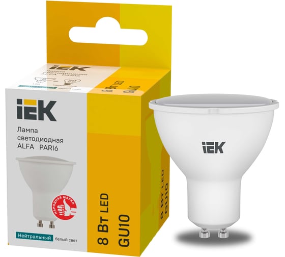 Лампа IEK LED ALFA PAR16 софит 8Вт 230В 4000К GU10 LLA-PAR16-8-230-4-GU10-6