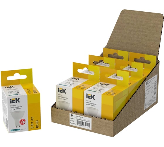 Лампа IEK LED ALFA PAR16 софит 8Вт 230В 3000К GU10 (6шт/упак) LLA-PAR16-8-230-3-GU10-6