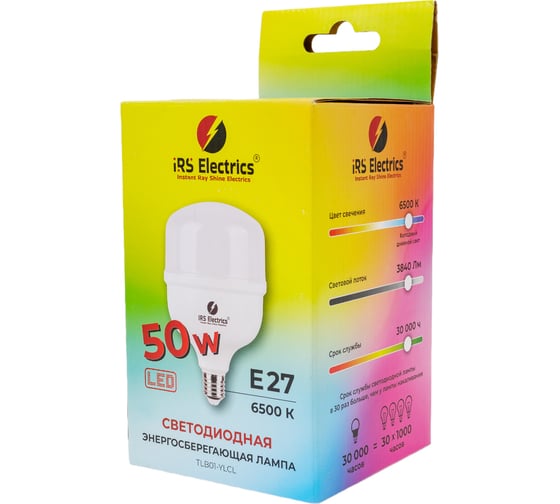 Светодиодная лампочка IRS Electrics led-лампа е27 50w, 6500к, холодный белый свет, 3840 лм, ARD258874 TLB01-YLCL