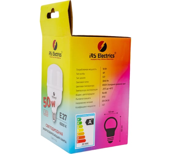 Светодиодная лампочка IRS Electrics led-лампа е27 50w, 6500к, холодный белый свет, 3840 лм, ARD258874 TLB01-YLCL