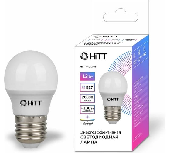 Светодиодная лампа HITT PL-G45-13-230-E27-6500 1010051