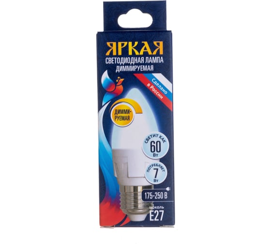Светодиодная лампа Uniel LED-C37, 7W/4000K/E27/FR/DIM, PLP01WH, диммируемая UL-00004295
