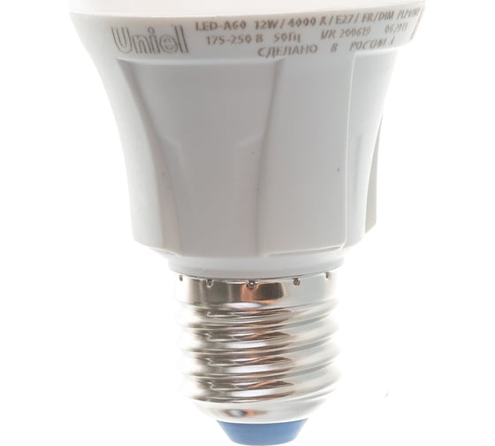 Лампа Uniel LED-A60, 12W/4000K/E27/FR/DIM, PLP01WH, светодиодная, диммируемая UL-00004289