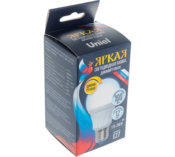 Лампа Uniel LED-A60, 12W/4000K/E27/FR/DIM, PLP01WH, светодиодная, диммируемая UL-00004289