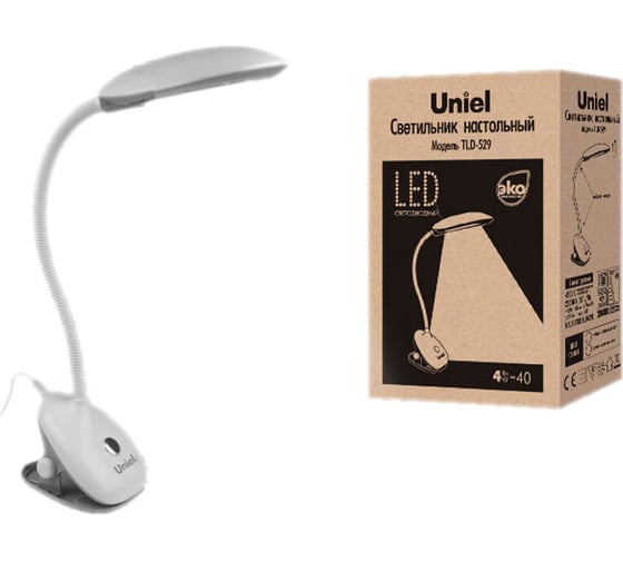 Настольный светильник прищепка Uniel TLD-529, Black-White/4W/LED/400Lm/4500K UL-00000803