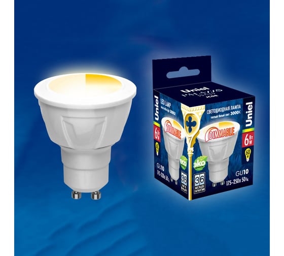 Светодиодная диммируемая лампа Uniel LED-JCDR-6W/WW/GU10/FR/DIM PLP01WH UL-00001664
