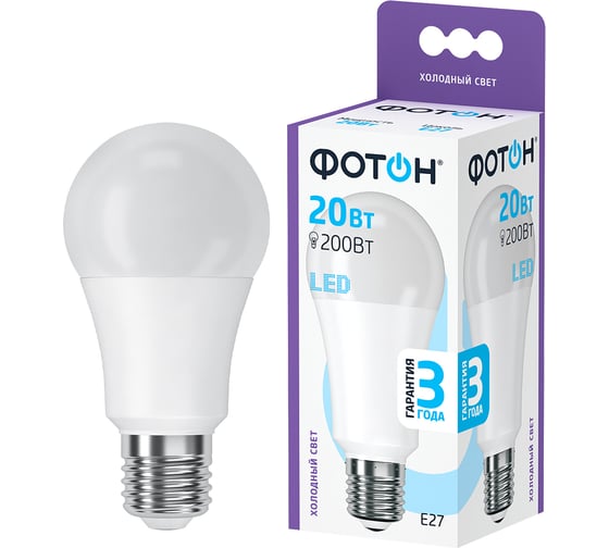 Светодиодная лампа ФОТОН LED A80 20W E27 6500K 23395 1