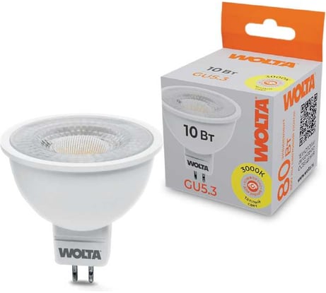Светодиодная лампа с линзой Wolta 10Вт, 3000K теплый свет, цоколь GU5, WSTD-MR16-220V10W3KGU5.3-L
