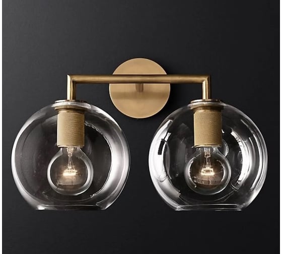 Бра IMPERIUMLOFT RH Utilitaire Globe Shade Double Sconce Brass 123273-22 1