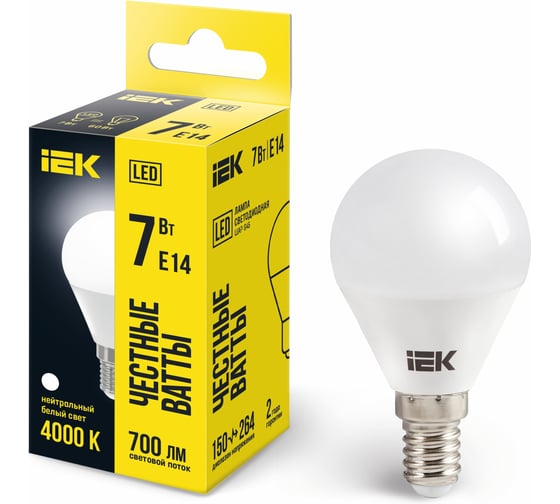 Светодиодная лампа IEK ECO G45 шар 7Вт 230В 4000К E14 LLE-G45-7-230-40-E14