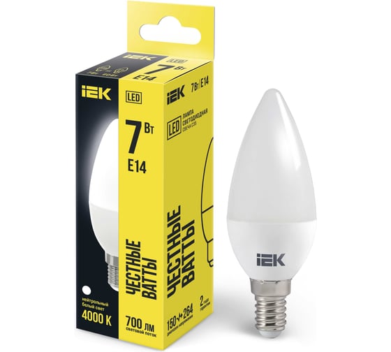 Светодиодная лампа IEK ECO C35 свеча 7Вт 230В 4000К E14 LLE-C35-7-230-40-E14