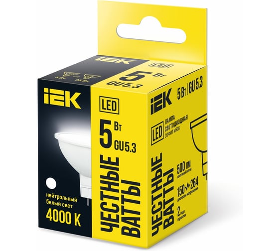 Светодиодная лампа IEK ECO MR16 софит 5Вт 230В 4000К GU5.3 LLE-MR16-5-230-40-GU5