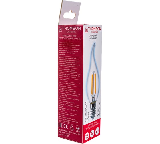 Светодиодная лампа THOMSON LED FILAMENT TAIL CANDLE 9W 940Lm E14 6500K TH-B2387