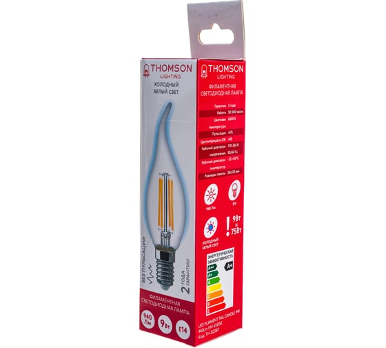 Светодиодная лампа THOMSON LED FILAMENT TAIL CANDLE 9W 940Lm E14 6500K TH-B2387