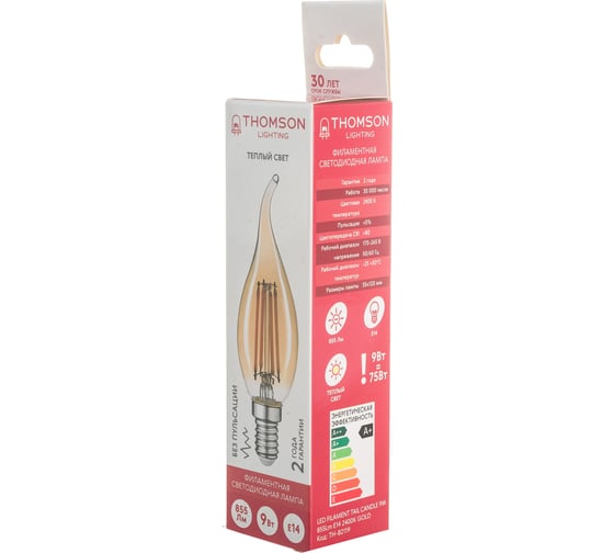 Светодиодная лампа THOMSON LED FILAMENT TAIL CANDLE 9W 855Lm E14 2400K GOLD TH-B2119