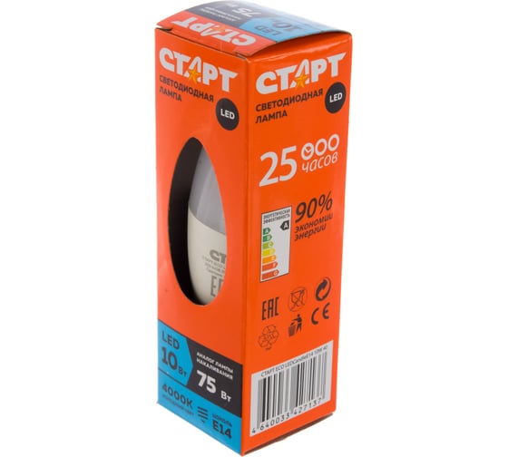 Светодиодная лампа  в колбе свеча СТАРТ ECO LEDCandleE14 10W 40 1
