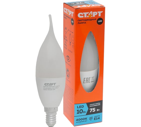 Светодиодная лампа СТАРТ в колбе свеча витая ECO LEDFlameE14 10W 40