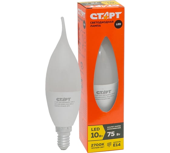 Светодиодная лампа СТАРТ в колбе свеча витая ECO LEDFlameE14 10W 27 1