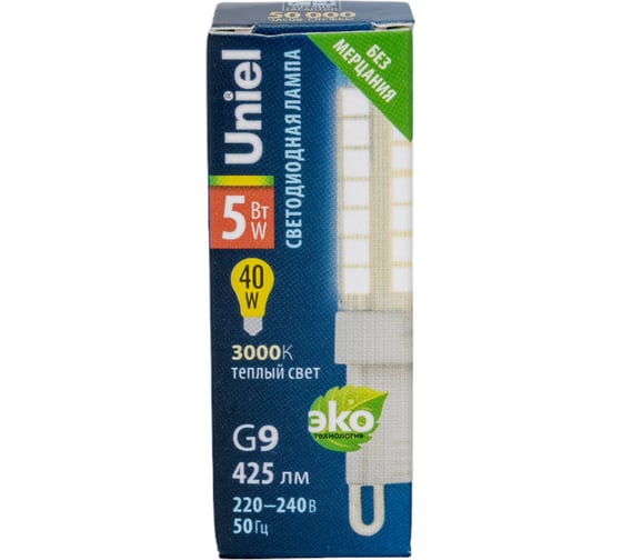 Светодиодная лампа Uniel LED-JCD-5W/3000K/G9/CL GLZ09TR прозрачная UL-00006748
