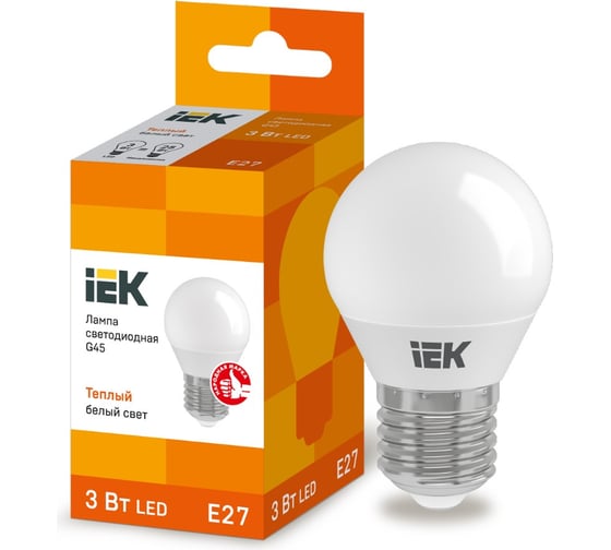 Светодиодная лампа IEK ECO G45 шар 3Вт 230В 3000К E27 LLE-G45-3-230-30-E27