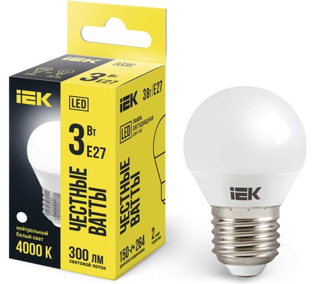 Светодиодная лампа IEK ECO G45 шар 3Вт 230В 4000К E27 LLE-G45-3-230-40-E27