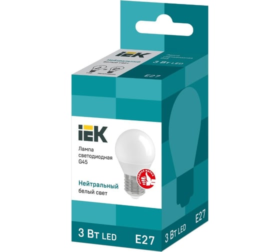 Светодиодная лампа IEK ECO G45 шар 3Вт 230В 4000К E27 LLE-G45-3-230-40-E27