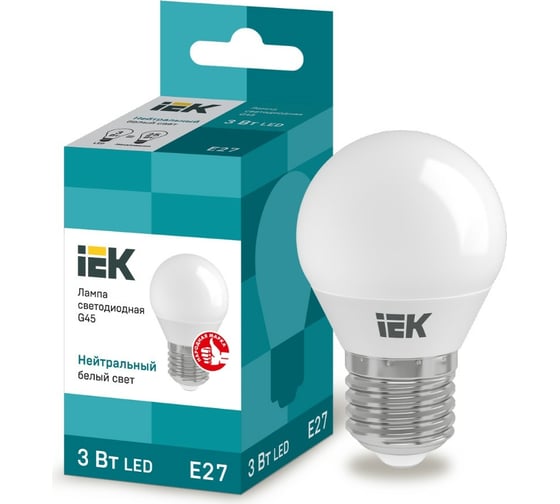 Светодиодная лампа IEK ECO G45 шар 3Вт 230В 4000К E27 LLE-G45-3-230-40-E27