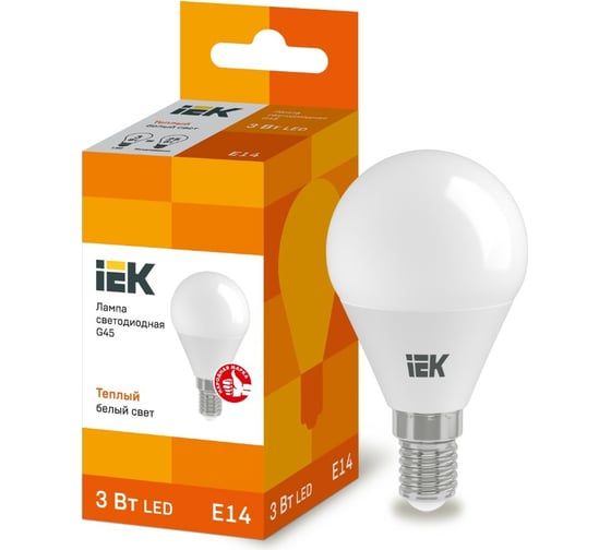 Светодиодная лампа IEK ECO G45 шар 3Вт 230В 3000К E14 LLE-G45-3-230-30-E14
