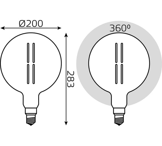 Лампа Gauss LED Vintage Filament Straight G200 6W E27 200x283mm Gray 330lm 4000K 154802205