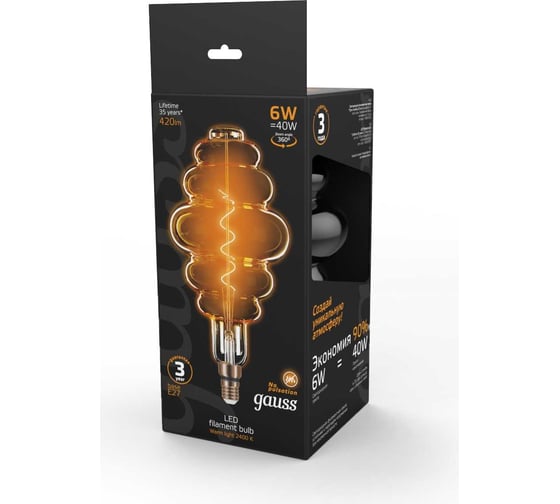 Лампа Gauss LED Vintage Filament Flexible BD200 6W E27 200x410mm Amber 2400K 158802006