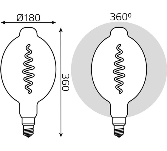Лампа Gauss LED Filament BT180   E27 8.5W Gray 165lm 1800K 1/2 152802005