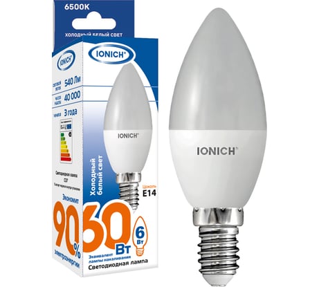 Светодиодная лампа IONICH свеча ILED-SMD2835-C37-6-540-230-6.5-E14 1530