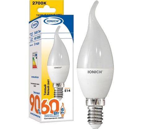 Светодиодная лампа IONICH свеча на ветру ILED-SMD2835-CW37-6-540-230-2.7-E14 1632