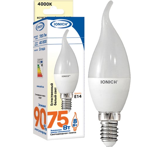 Лампа IONICH ILED-SMD2835-CW37-8-720-230-4-E14 1637 1