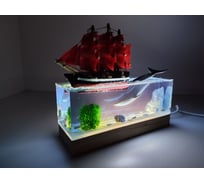 Настольный декоративный светильник ночник Saros Polymer "Алые паруса" из эпоксидной смолы, 6000К, 5V, 1ВТ, (V3) 500004