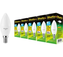 Комплект из 5 светодиодных ламп Sholtz свеча 7Вт E14 2700К 220В пластик УТ000000639