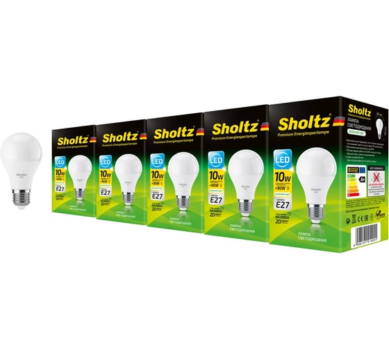 Комплект из 5 светодиодных ламп Sholtz A60 10Вт E27 4200К 220В пластик УТ000000629 1