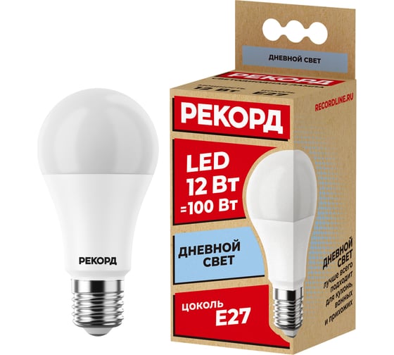 Светодиодная лампа РЕКОРД LED А60 12W Е27 4000К 23878 1