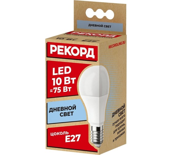 Светодиодная лампа РЕКОРД LED А60 10W Е27 4000К 23876