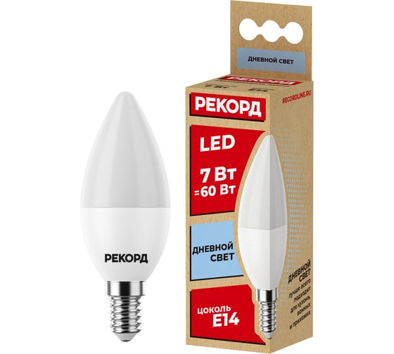 Светодиодная лампа РЕКОРД LED B37 7W Е14 4000К 23880