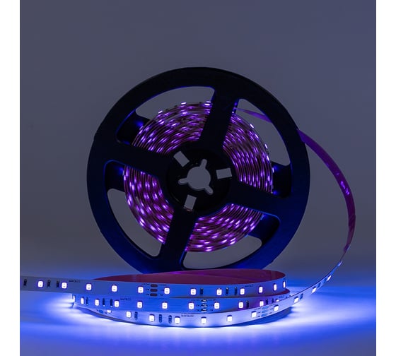 Светодиодная лента MAKSILED 5м, 24В, 5-15 Вт/м, 70SMD(2835)/м, IP20, ультрафиолетовый UV, 8мм, ML-R70-2835-MULTI-UV-S