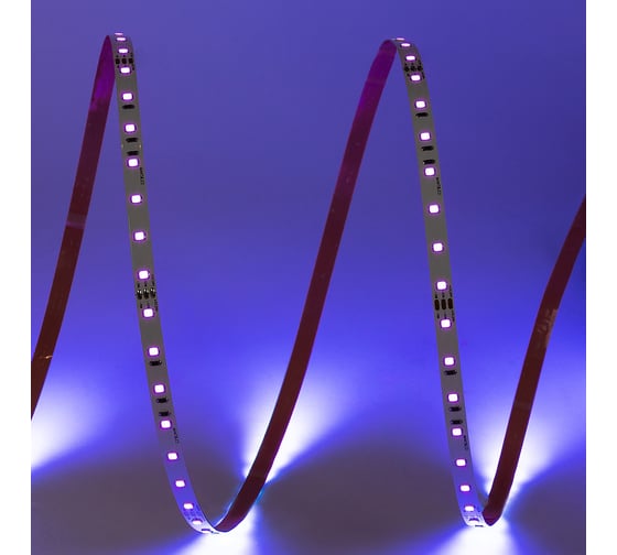 Светодиодная лента MAKSILED 5м, 24В, 5-15 Вт/м, 70SMD(2835)/м, IP20, ультрафиолетовый UV, 8мм, ML-R70-2835-MULTI-UV-S