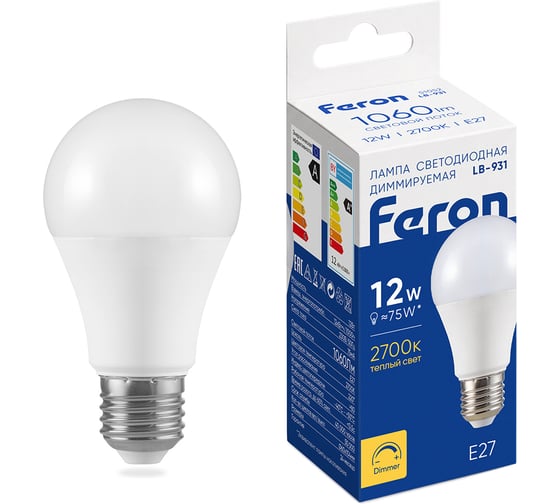 Лампа светодиодная FERON диммируемая LB-931 Шар E27 12W 230V 2700K, 51052