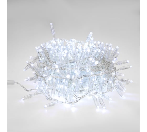 Гирлянда NEON-NIGHT Кластер 10м, 200 LED белый, прозрачный ПВХ, IP65, соединяется 303-635