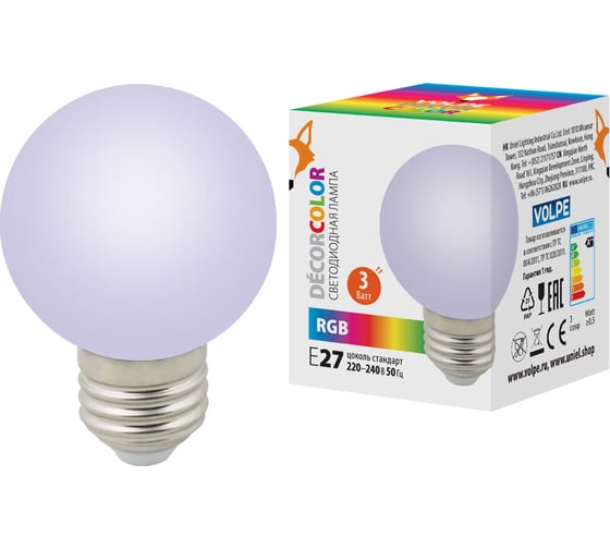 Светодиодная декоративная лампа Volpe LED-G60-3W/RGB/E27/FR/С Форма шар, матовая UL-00006960